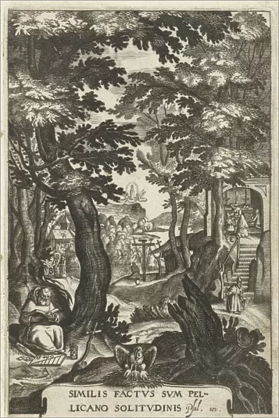 Emblem with hermit and believers who devote themselves to meditation, Boetius Adamsz