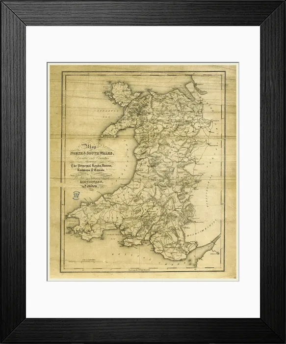 Framed Print : 19th Century Print of Wales Topographical Map Framed Print : 19th Century Print of Wales Topographical Map