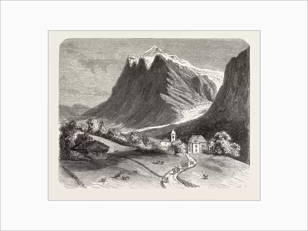 The village of Grindelwald and the glacier, near the Wetterhorn. Switzerland, 1855