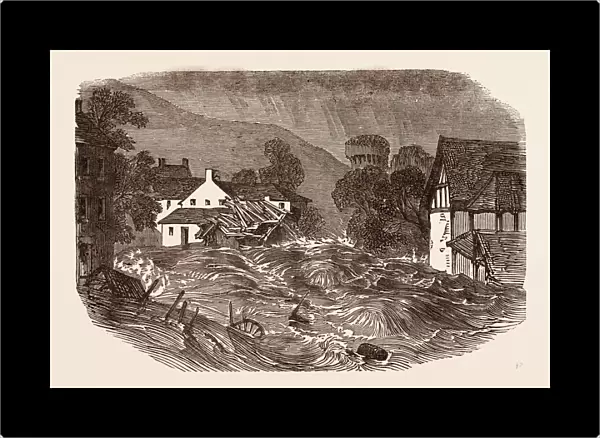 GREAT FLOOD AT BRECON, SOUTH WALES, JULY 9, 1853, UK, britain, british, europe, united
