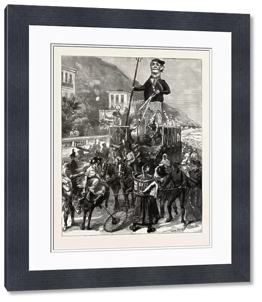 The Carnival at Mentone, Menton, France, Engraving 1890