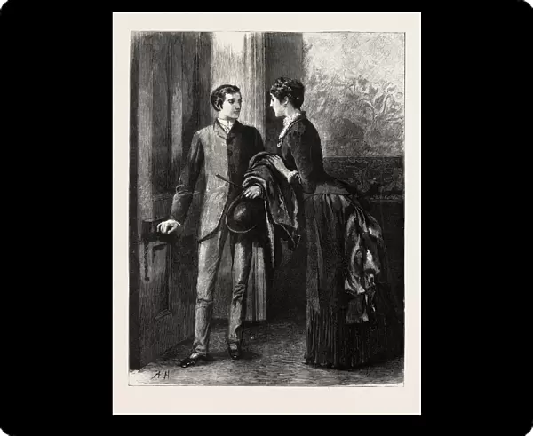 DRAWN BY ARTHUR HOPKINS, LEAVING, MAN, WOMAN, engraving 1884, life in Britain, UK