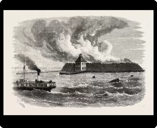 Destruction of Fort Ocracoke, United States of America, Us, Usa, 1870S Engraving