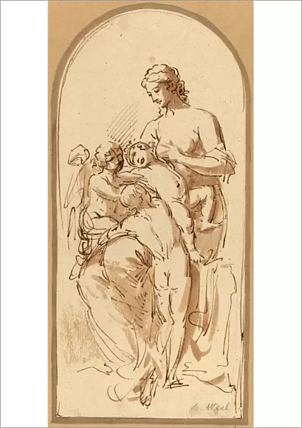 Benjamin West, Charity, American, 1738 - 1820, pen and brown ink with brown wash