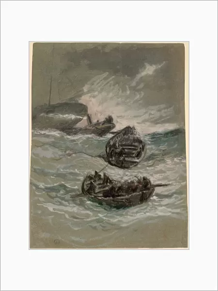 Elihu Vedder, The Shipwreck, American, 1836 - 1923, c. 1880, charcoal, watercolor