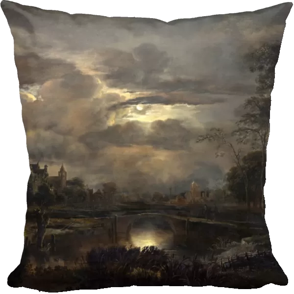 Aert van der Neer (Dutch, 1603-1604 - 1677), Moonlit Landscape with Bridge, probably