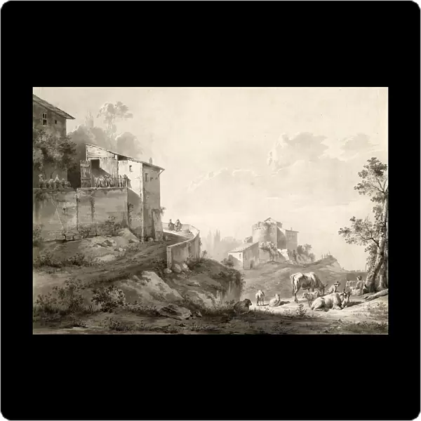 Jean-Jacques de Boissieu, A Sunlit Landscape with Hilltop Houses, French, 1736 - 1810, c