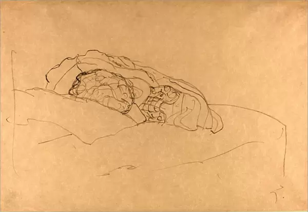 Gustav Klimt, Curled up Girl on Bed, Austrian, 1862 - 1918, 1916-1917, graphite