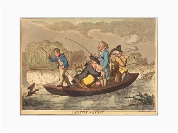 Thomas Rowlandson (British, 1756 - 1827), Patience in a Punt, 1811, hand-colored etching