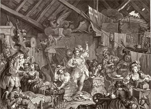 William Hogarth (English, 1697 - 1764), Strolling Actresses Dressing in a Barn, 1738