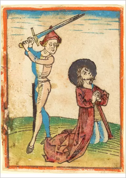 German 15th Century, Martyrdom of a Saint, c. 1480, woodcut, hand-colored in red lake
