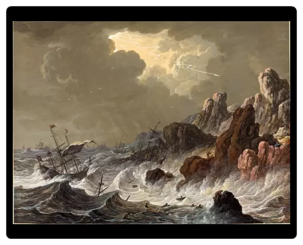 Johann Christoph Dietzsch (German, 1710 - 1769), Storm-Tossed Ships Wrecked on a