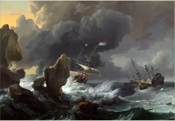 Ludolf Backhuysen, Dutch (1631-1708), Ships in Distress off a Rocky Coast, 1667