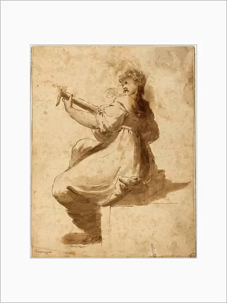 after Orazio Gentileschi, The Lute Player, 18th century, pen and brown ink with brown