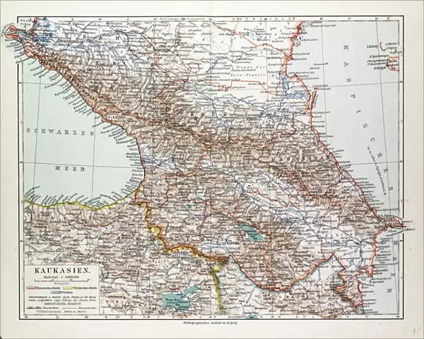 Map of Transcaucasia, Georgia, Azerbaijan, Armenia, 1899