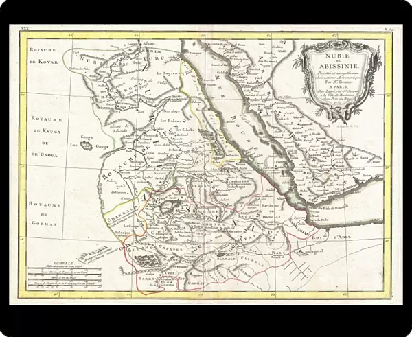1771, Bonne Map of Abyssinia, Ethiopia, Sudan and the Red Sea, Rigobert Bonne 1727 - 1794