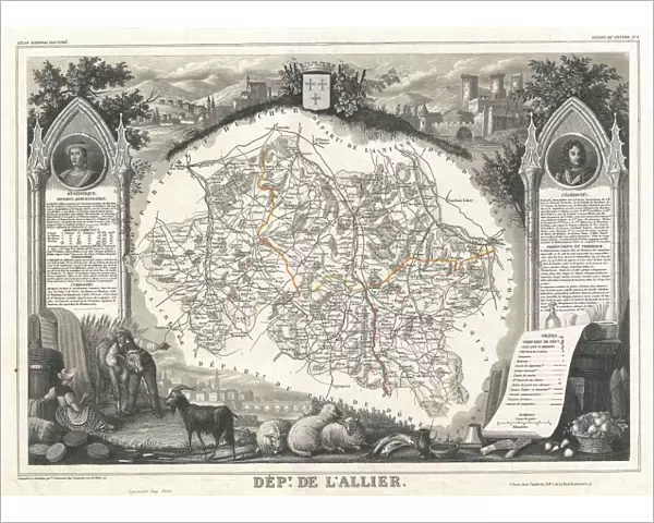 1852, Levasseur Map of the Department L Allier, France, Saint-Pourrcain Wine Region