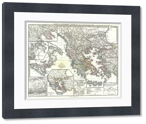 1865, Spruner Map of Greece, Macedonia and Thrace before the Peloponnesian War. topography
