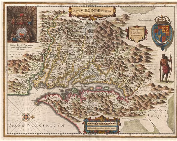 1630, Hondius Map of Virginia and the Chesapeake, topography, cartography, geography