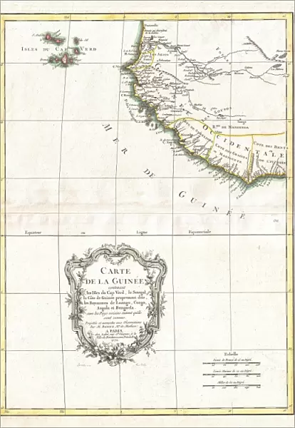 1771, Bonne Map of the Guinea Coast of West Africa and the Cape Verde Islands, Rigobert