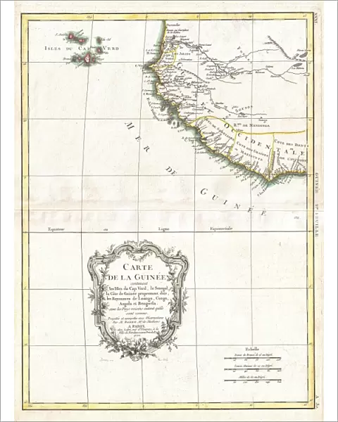 1771, Bonne Map of the Guinea Coast of West Africa and the Cape Verde Islands, Rigobert