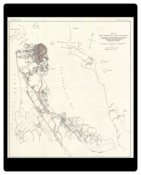 1907, Geological Survey Map of San Francisco Peninsula after 1906 Earthquake, topography