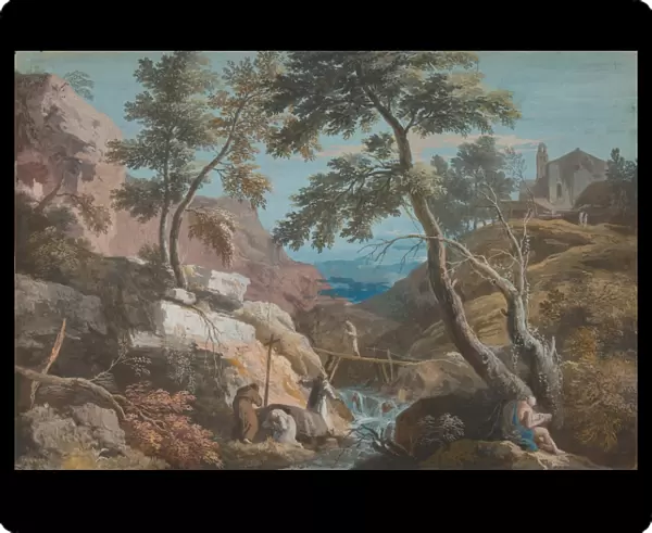 Mountainous Landscape Hermits 1676-1730 Gouache