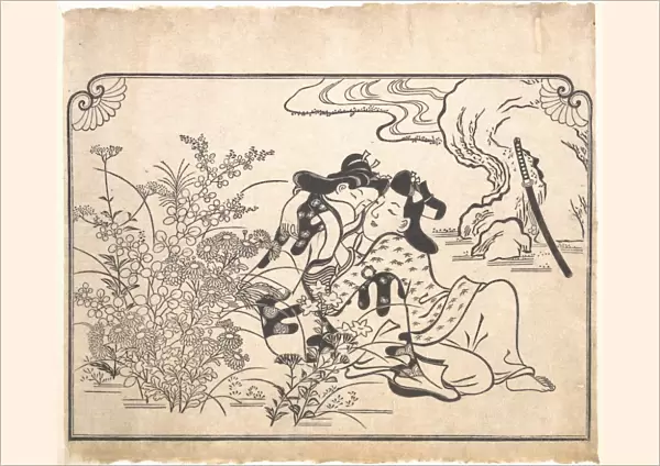 Lovers Beside Flowering Autumn Grasses Edo period