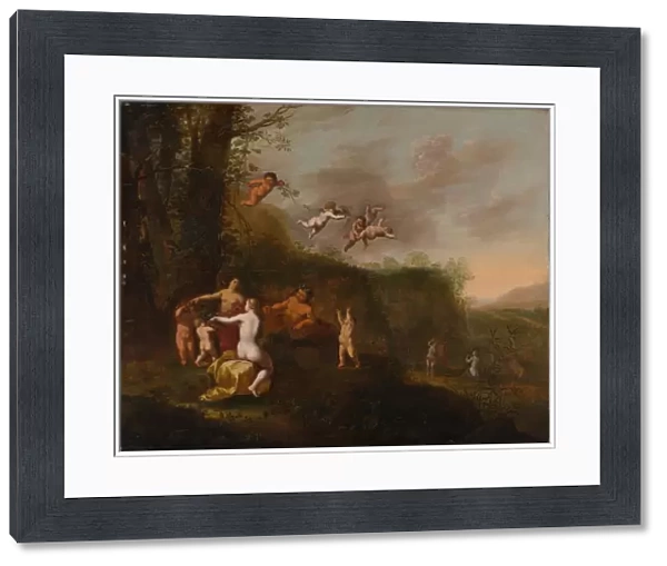 Bacchus Nymphs Landscape 1640s Oil wood 22 7  /  8 x 28 3  /  8