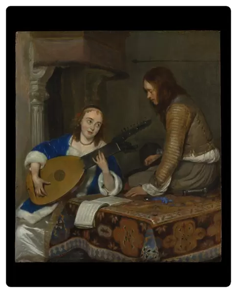 Woman Playing Theorbo-Lute Cavalier ca 1658 Oil
