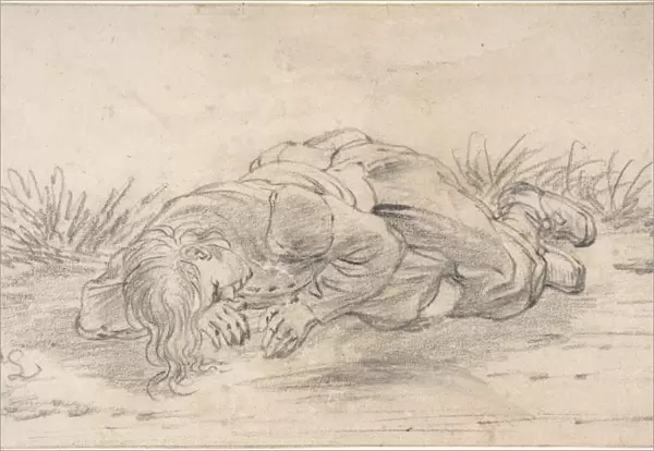 Boy Sleeping Outdoors 17th century Black chalk