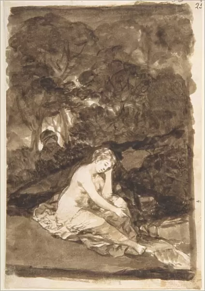 Nude Woman Seated Beside Brook Summer? Images