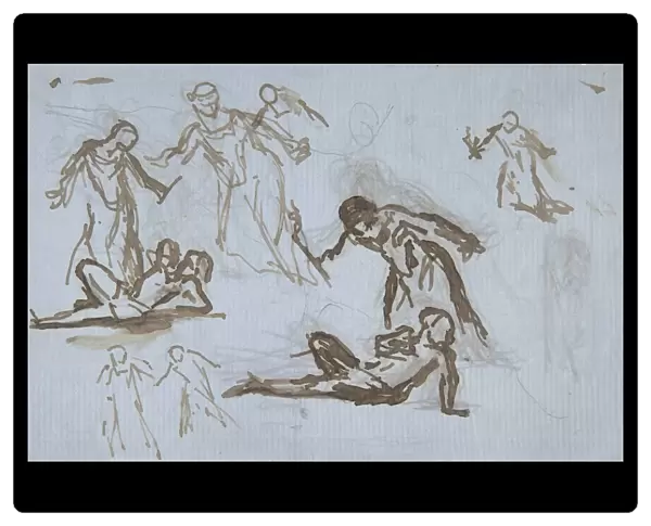 Sheet figure studies 19th century Pen brown ink