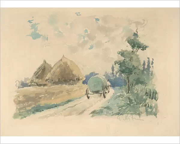 Landscape Wagon Haystacks ca 1869-70 Watercolor
