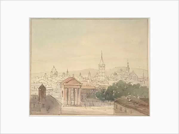 View Milan 1820-84 Graphite watercolor 3 7  /  8 x 4 13  /  16
