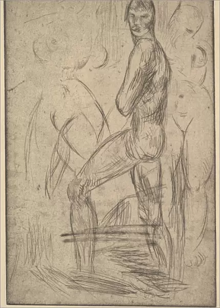 Striding Man 1914 Drypoint roulette sheet 9 3  /  4 x 6 1  /  2