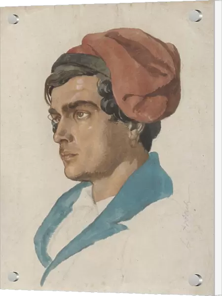 Head Study Fisherman Capri ca 1849 Watercolor