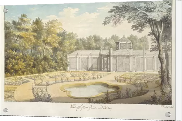 View Flower Garden Aviary Kew 1763 Watercolor