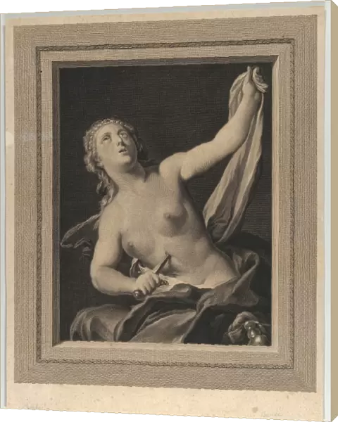 Drawings Prints, Print, Lucretia seated, half naked, stabbing, herself, stomach, dagger