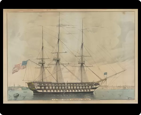 Us Ship North Carolina 102 Guns 1843 Hand-colored lithograph