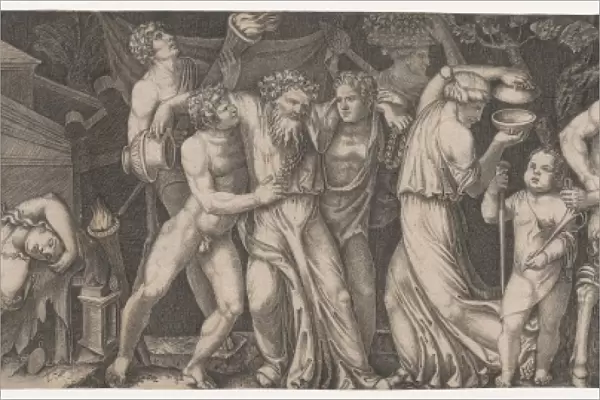 Bacchanal Silenus supported two bacchants centre