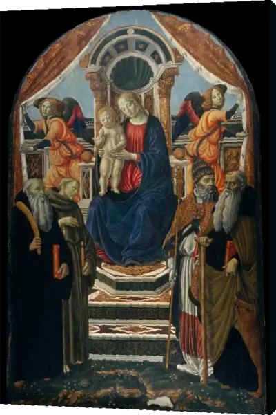 Madonna Child Enthroned Saints Angels Tempera