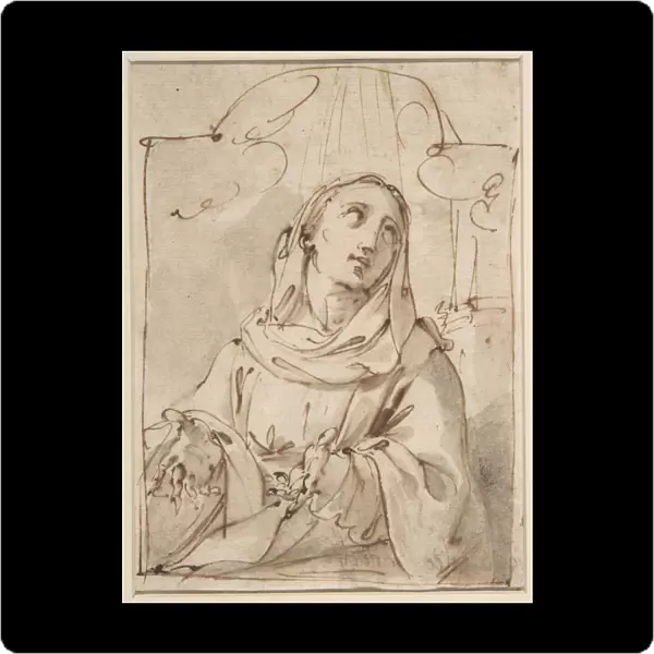 Half Figure Female Saint 1728-81 Pen brown ink