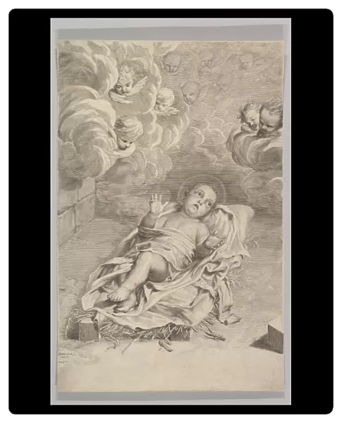 Christ Child Bed Straw 1662 Engraving sheet 17 1  /  2 x 11 3  /  8