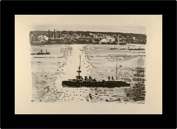 Drawings Prints, Print, French, Cruiser, Le, Gloire, North, River, Artist, Childe Hassam
