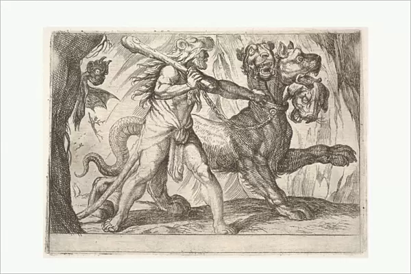Hercules Cerberus Hercules grasps collar two demons