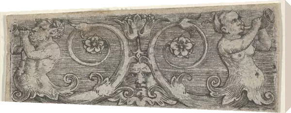 Horizontal Panel Two Tritons Foliate Tails Playing Horns