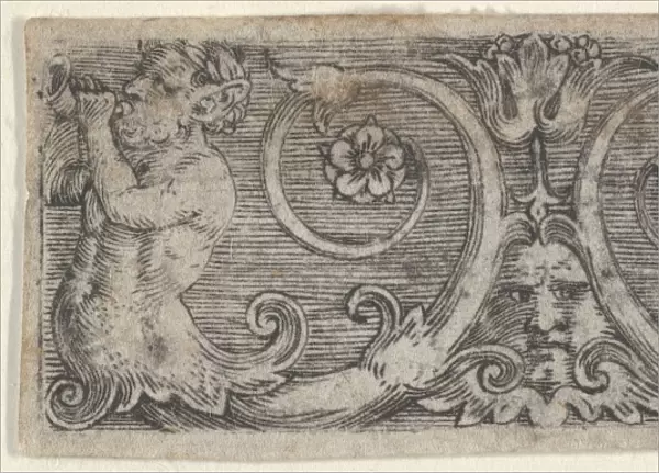 Horizontal Panel Two Tritons Foliate Tails Playing Horns