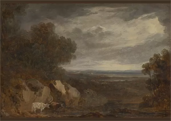 Wooded River Landscape Cattle 1826 Oil paper mounted