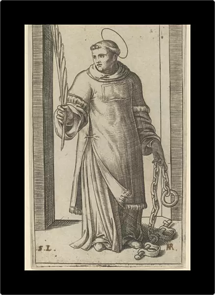 St Leonard standing holding palm right hand chains